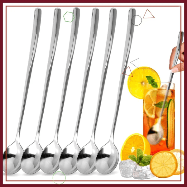 Coffee Scoops 9.5 Inch Long Handle Spoons Set Of 6 Stainless Steel Ice Tea Cocktail Stirring For Beverages