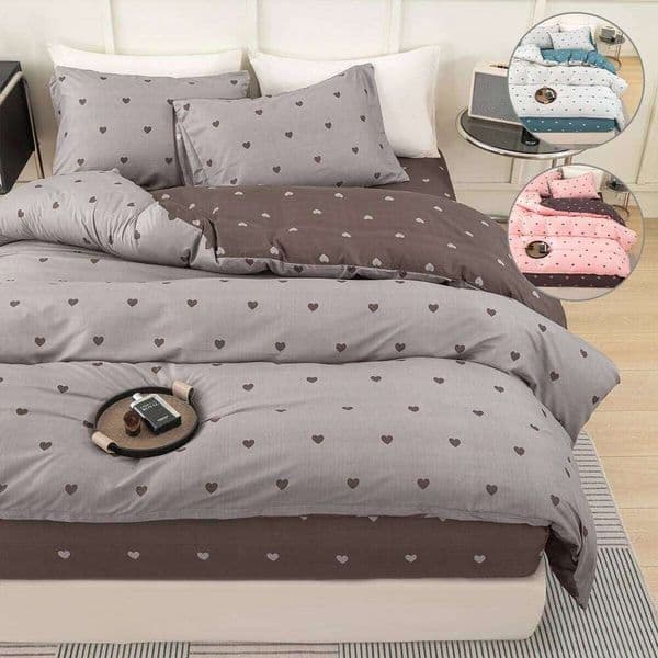 3pcs/set Small Heart Printed Set(1 & 2 Pillowcase)Soft And Skin-Friendly Duvet Cover Bedding Set For 26L0604
