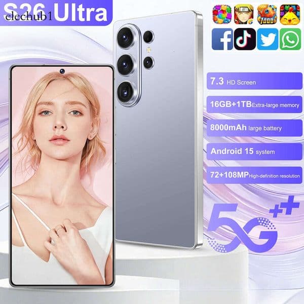 2026 best-selling mobile phone S26 Ultra with 16GB of RAM and 1TB of storage, a 7.3-inch perforated screen, fully compatible with all networks thumbnail 2