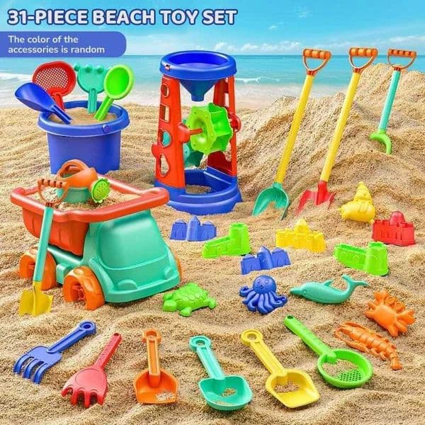 Toy Beach Set for Kids Sand Wheel Sand Bucket Scooter Shovel Rake Sailboat Cute Molds Outdoor Sandbox Sand ToysT260604