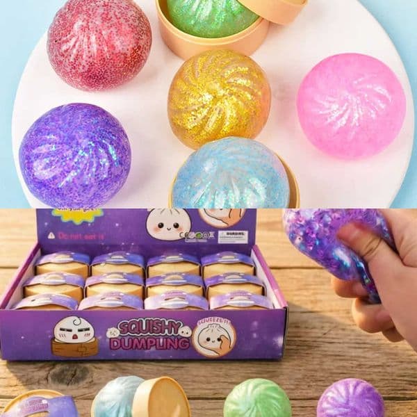 Squishy Dumpling Slow Rising Kawaii Soft Glitter Stress Ball Fidget Toy for Adults Sensory Gift Anti-Stress Toy L260604