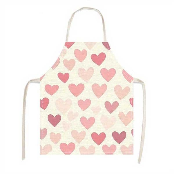 Heart Print Apron Cute Love Pink Kitchen Apron For Women Girls Romantic Gift For Baking Cooking Home Chef Valentine Day Linen C260604