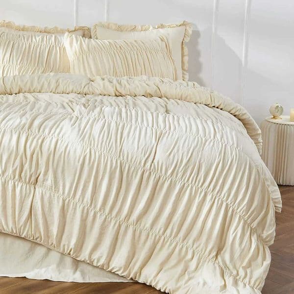 Bohemian Pleated Wheat Color Fluffy Duvet Cover Comforter - Bed Linen 3-Piece Home Textiles for Cozy BedroomT260604
