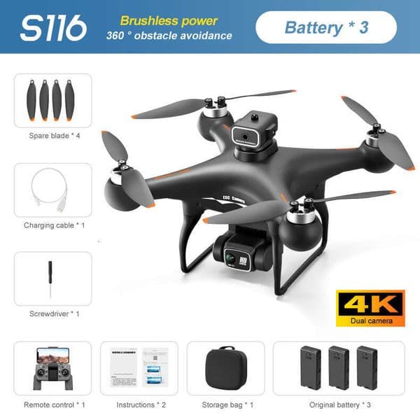 S116 MAX Drone 4K ESC HD Camera Brushless Motor Obstacle Avoidance Helicopter One Key Take off Optical Flow Quadcopters Toy Gift Kuhangxin 1626-64-019