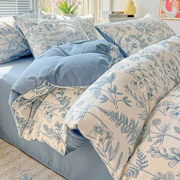 American Pastoral Floral Printed Bedding Soft Skin-Friendly Double King Size Duvet Cover with Flat Sheet and PillowcasesT260604