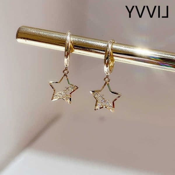 Korean Fashion LIVVY Charm New Drop Earrings for Women Trendy Simple Star Zircon Elegant Jewelry Gifts M260604