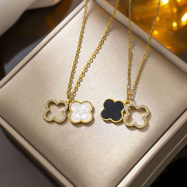 Chain For Man Double-Layer Four-Leaf Clover Necklace: Women's Luxury Style, Full Diamond Chain In Titanium woman necklace Steel Crystal