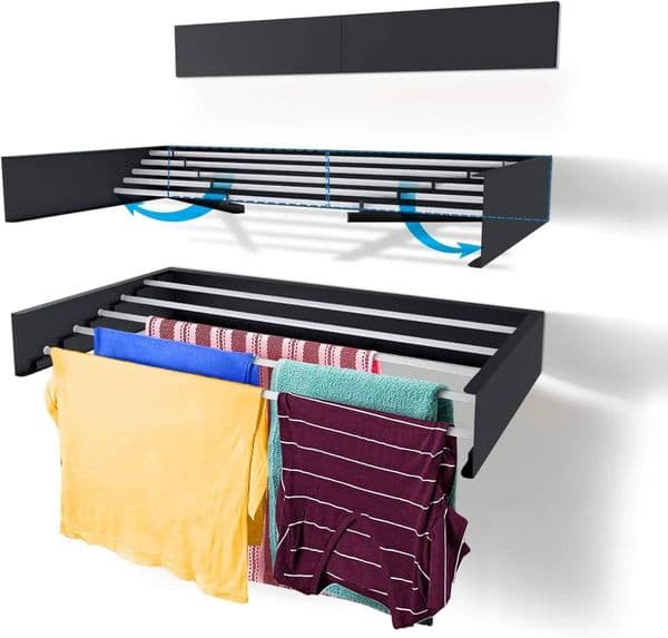 80cm Wall Mounted White Metal Clothes Rack 5 Rods Space Saving Laundry Racks for Drying Towel Shoes ddmynov