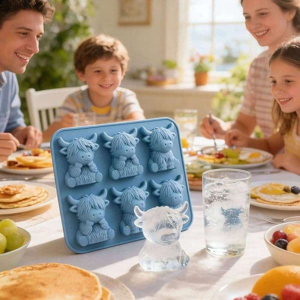 Cute Highland Cow Cube Mold 6-Cavity Silicone Tray Cocktails & Whiskey, Reusable Ice Molds for Candy, Chocolate