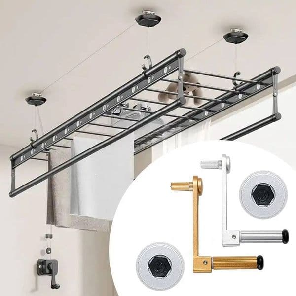 Collapsible Lifting Drying Handle Aluminum Alloy Foldable Clothes Hanger Rack Hand Crank Universal ddmynov