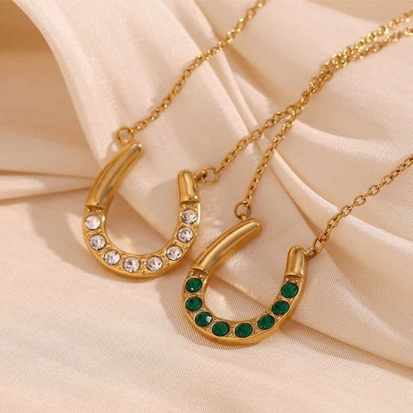 design creative Unique personalized pendant stainless steel 18K gold plated horseshoe U-shaped diamond-studded pendant necklace for women L260603QYDW