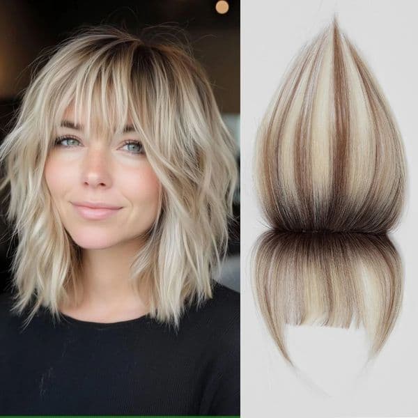 5 Inch Ombre Bleach Blonde Human Hair Pieces 3 Clips in Bangs Hair Extensions for Women Daily Use Fake Bangs Air Bangs Hairpiece 260603