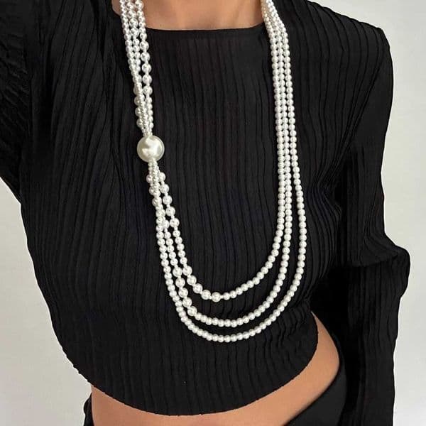 Smooth KunJoe Layer Elegant Multi Imitation Pearl Long Tassel Necklace for Women Korean Fashion Beads Sweater Chain Neck Jewelry L260604
