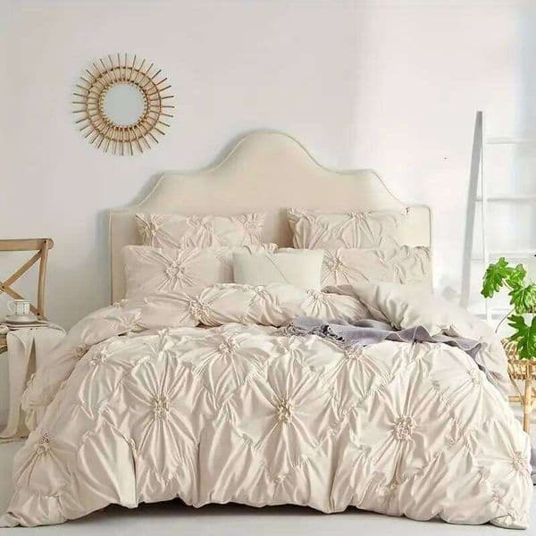 3pcs Bohemian Rhomboid Plaid Stereoscopic Flower Plain Colour Quilt Set(1 Duvet Cover +2 Pillowcase Without Pillow Core) 26L0604