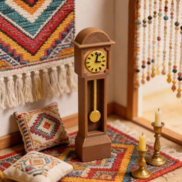 Victorian Miniature 1:12 Scale Small Standing Clock for Dollhouse Decor, Kids Teens Adults, Home Office Desktop