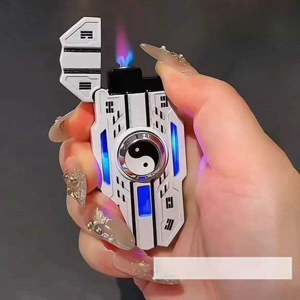 Rotatable Fashion Mecha Luminous Windproof Red Flame Fingertip Decpression Gyro Lighter Iatable Butane Cigarette Lighter J260604