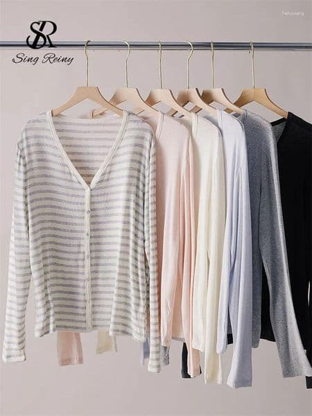 Women's Knits SINGREINY Spring Summer V Neck Modal Cardigan Women Silk Wool Skin-friendly Cozy Top Knitwear Lightweight Shell Button Shirt