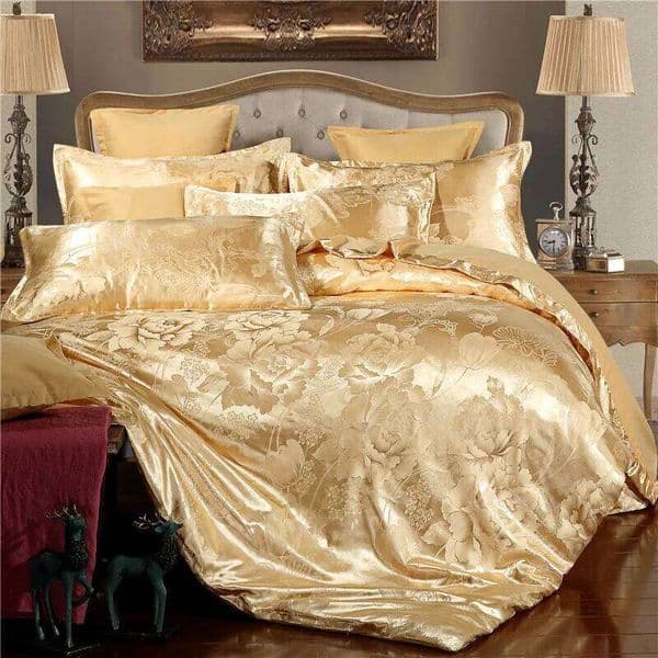 High End Satin Jacquard Summer Bedding European Solid Color Silky Skin-Friendly Bedsheet Kit 200X230Cm Double Bed Duvet Set 26Y0604