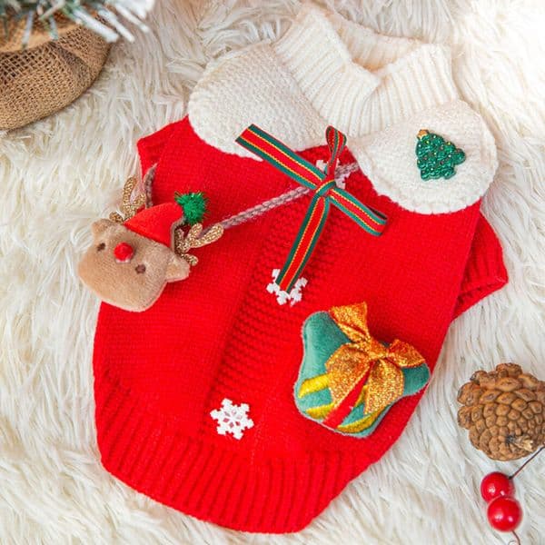 Dog Snow satchel Christmas sweater Small and medium-sized dog New Year festival knitwear pet clothing 2