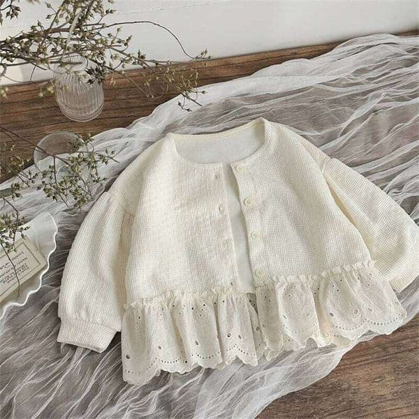 Baby White Jacket Girls Spring Coat Cute Sweet Outerwear Autumn New Princess Cardigan Children Casual Loose Clothes 26W0604