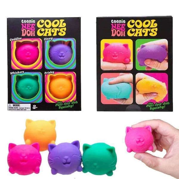 Needoh Teenie Cool Cats Mini Squishies Soft Squeeze Glob Stress Relief Toys Non-toxic TPR Fidget for Kids Adults Sensory Play 26L060 26L0604