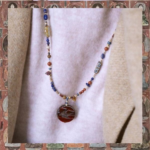Chain For Man Vintage Bird Dunhuang Czech woman necklace Beaded Necklace Brick Red Retro Sweater Chain Autumn Winter - Original Chinese Style Jewelry Crystal