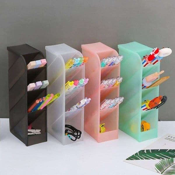 Oblique Plastic Transparent Frosted Multi-grid Holder Creative Student Pen Desktop Makeup Brush Storage Box