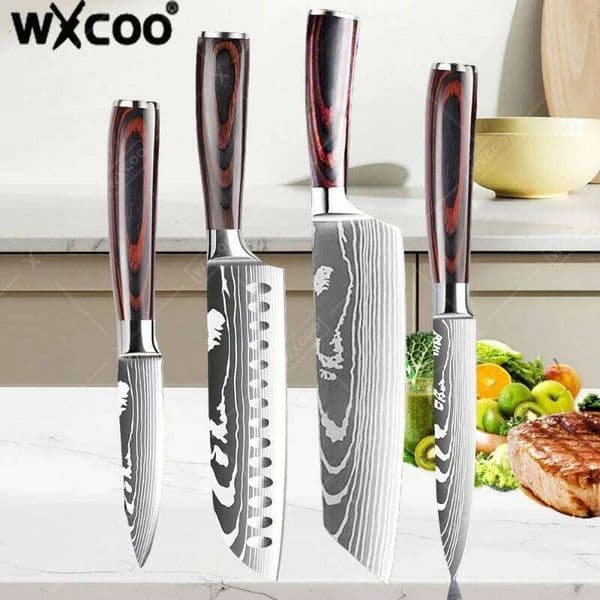 WXCOO Professional Damascus Kitchen Knives Japanese Santoku Chef Stainless Steel Boning Meat Cleaver Slicing Knife W260604