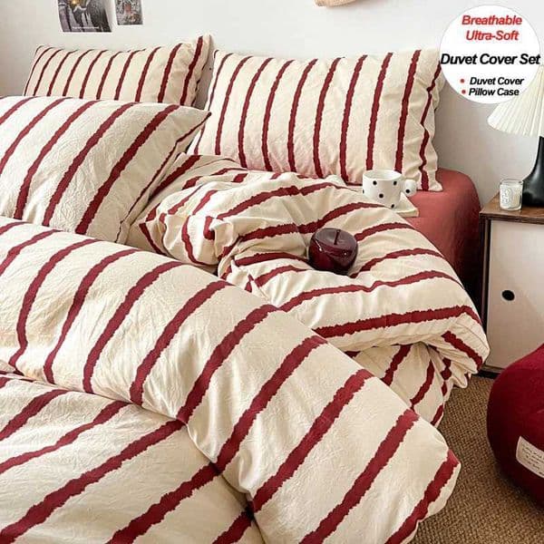 Striped Printed Microfiber Duvet Cover Bedding Breathable Lightweight Soft Fade-Resistant Hypoallergenic WashableT260604