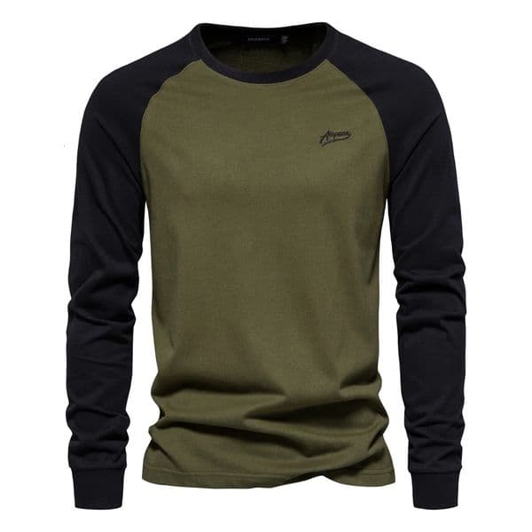 AIOPESON Mens Tshirts 100 Cotton Long Sleeve Oneck Pactwork Casual T shirts for Men Spring ner Tees Clothing 260604