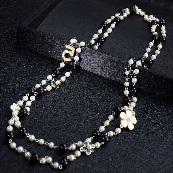 pearl long pendants layered Camellia necklace collares de moda flower party jewelry L260604