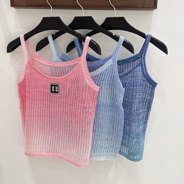 Women Y2k Vests Dip Dye Sheer Mesh Sleeveless Tops Casual Daily Layering Tanks for Women