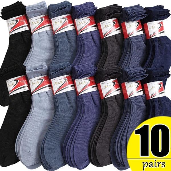 10PAIRS Men Socks Summer Ultra-thin Stripe Breathable Socks Ice Silk Bamboo Fiber Antibacterial Solid Business Men Long Socks 260529