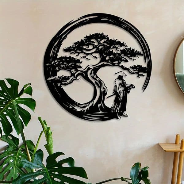Japanese Bonsai Tree Metal Wall Art 157x157 Tori Gate Enso Cutout Creative Modern Home Accent Unique Housewarming Gift 260601
