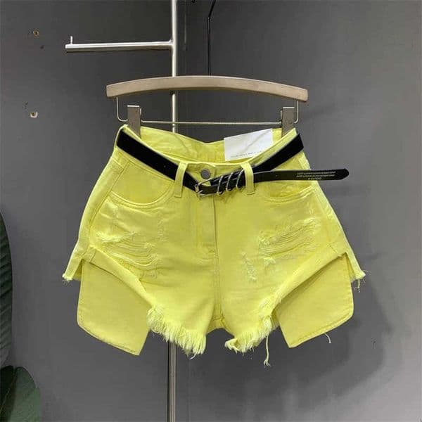 of New Style Ripped Denim Shorts with Personality Frayed Washed Pockets and Wide Feet T260604