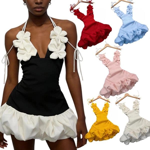 AALuxury Brand Designer Clothes Foreign Trade Women's Valentine's Day Party Evening Dress Sexy Flower Bud Floral Strap Vacation Dress