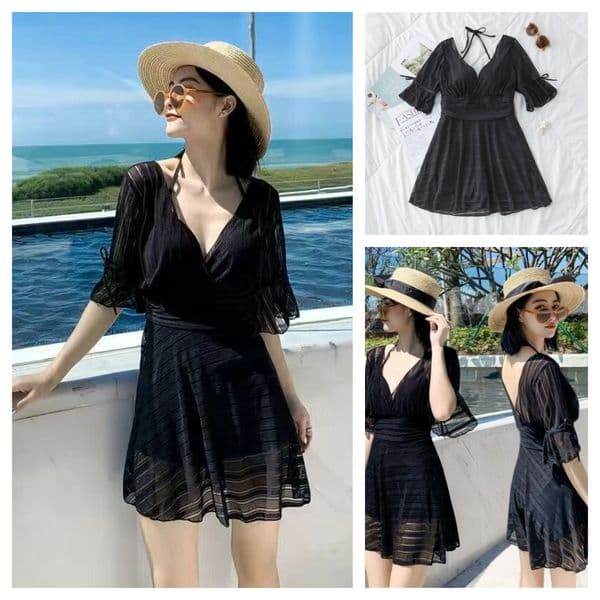 Ins Fashion Plus Size Swimdress Underwire Support Push Up One Piece Skirt Swimsuit Tummy Hide Curvy Bathing Suit for Hot Spring Beach