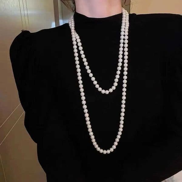 Pearl Sweater Chain Fashionable Long Retro Design with Five-Petaled Flowers Autumn Winter Matching Jewelry Hot Sale L260604