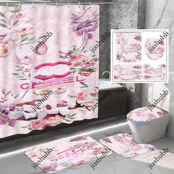 4 Piece Heavy Duty Bathroom Must Set See Through Block Curtain Grip Mats Fresh Guard Mat