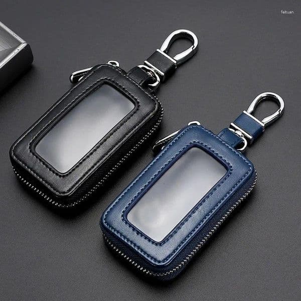 Key Wallets Premium PU Leather Car Case Transparent Window Zipper Holder For Men Women Universal Auto Remote Protector