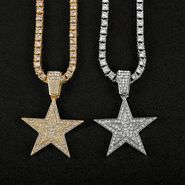 Iced Out Full Rhinestone Star Shape Pendant Match 20inch Tennis Chain Fashion Jewelry Accessories For Men and Women USA 260604