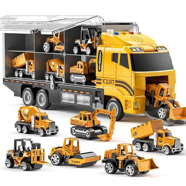 Container Large Light Music and Truck Toy Childrens Simulation Engineering Vehicle Set with 6PCS Alloy Car Toy Car Model M260605