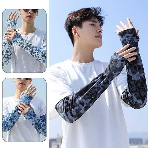 Silk Fashion Ice Camouflage Print Anti-UV Arm Sleeves Breathable Men Sunscreen Sleeves Non-slip Half Finger Fishing Run Sleeves M260604