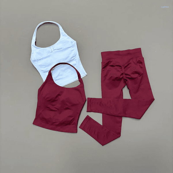 Active Sets 2 Pcs Gym Set Women Seamless Breathable Halter Top Yoga Suit Tummy Control BuLifting Leggings Workout Running Fitness