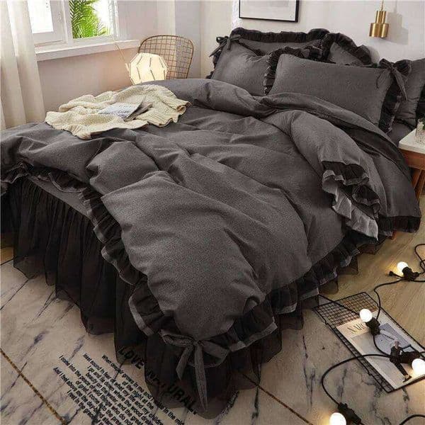 Y1 HomeLuxury Black Princess Bedding Sets Kawaii Bed Skirt Sheet Pillowcase Fashion Girl Duvet Cover 4 Pieces Home Decoration 26L0604