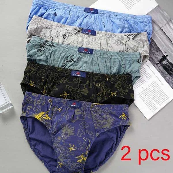 2 Pcs/Lot Plue Size 100 Cotton Mens Printed Briefs Underpants Underwear Loose Lingerie Moisture Absorbent Breathable PantiesT260604