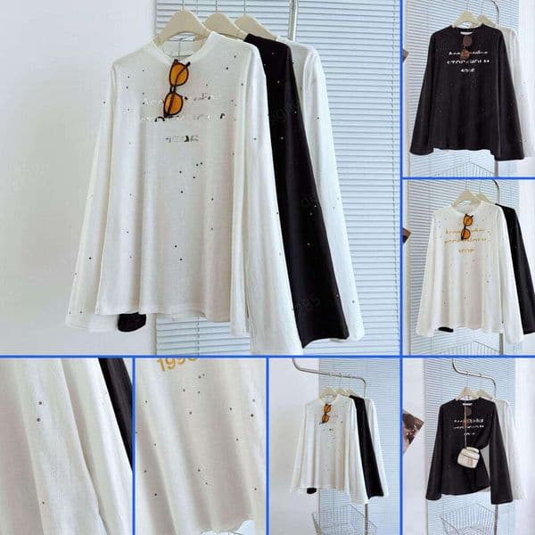 acnestudiosshirts Luxury Metallic Graphic Tee Sparkly Rhinestone Top Y2K Gothic Aesthetic Stockholm Style Diamond Long Sleeve Shirt Streetwear Camisas