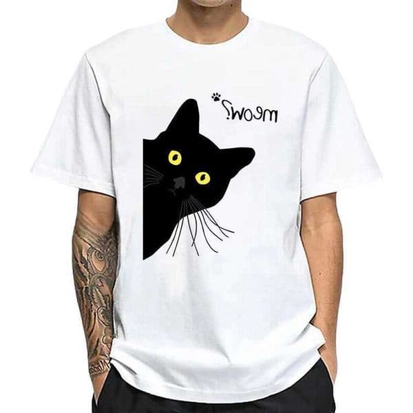 T-shirt Mens 100 Cotton Summer Meow Black Cat Print Men T Shirt Casual Loose o-neck Men Tshirt Short Sve t-shirt Male Tees D260604