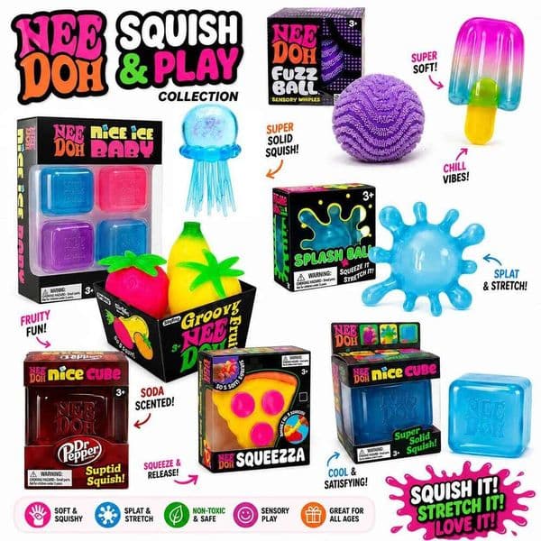 NeeDoh Sensory Squishy Toy, Jellyfish & Cube Squish Soft Gel Stress Relief Toy 26L0604 26L0604