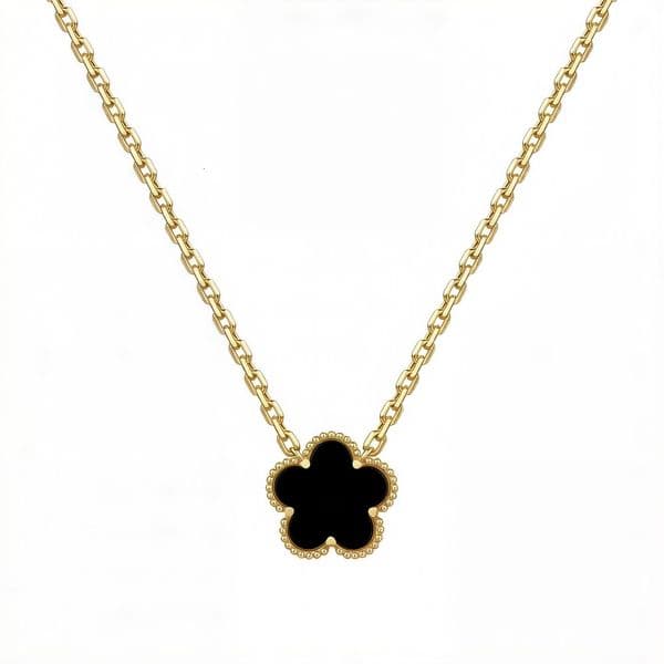 Designer Beaded Trim Black Inlay Clover Pendant Non Fading Stainless Steel Gold Plated Womens Dainty Clavicle Necklace jewelry